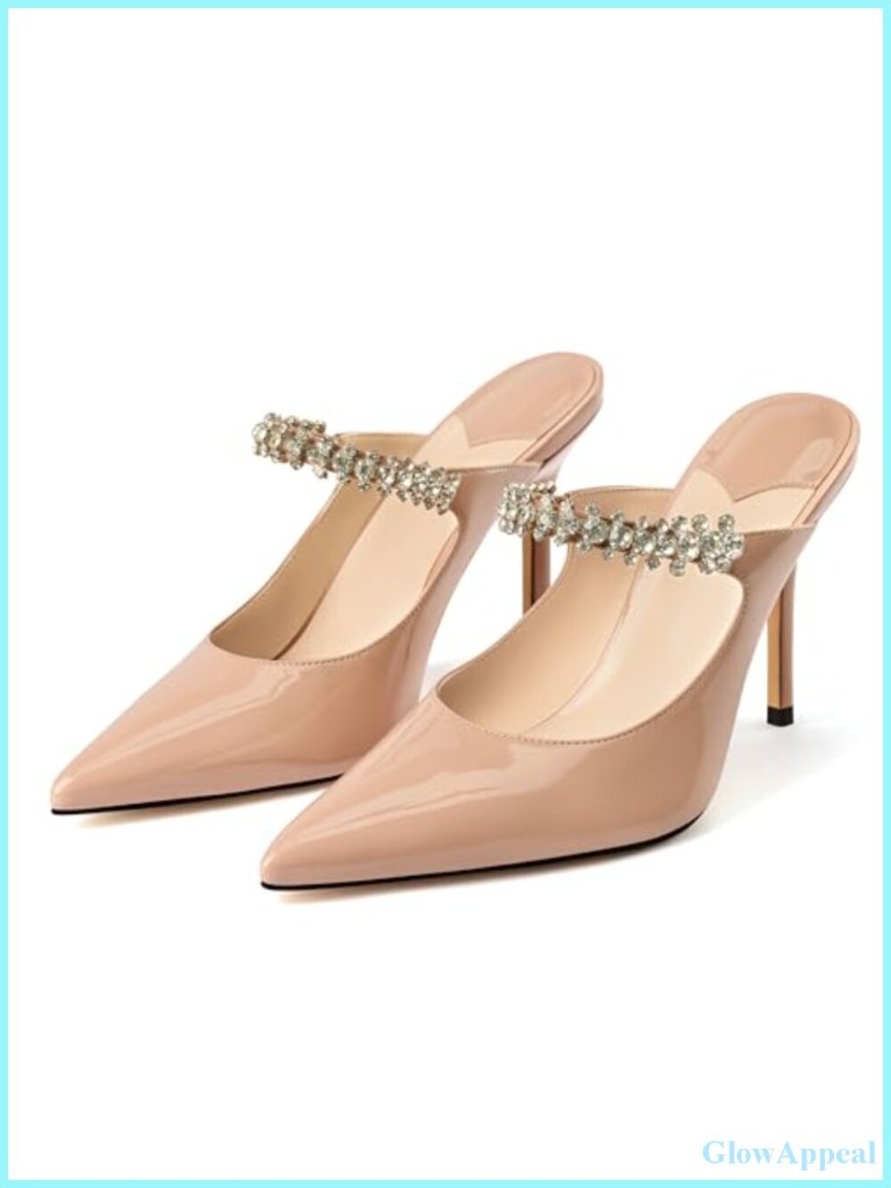 Women's Pointed Toe Stiletto Heel Mules with Rhinestone Strap Memory Foam
